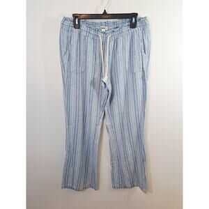 Roxy Women's Blue White Linen Blend Pants In Size XL Beach Casual